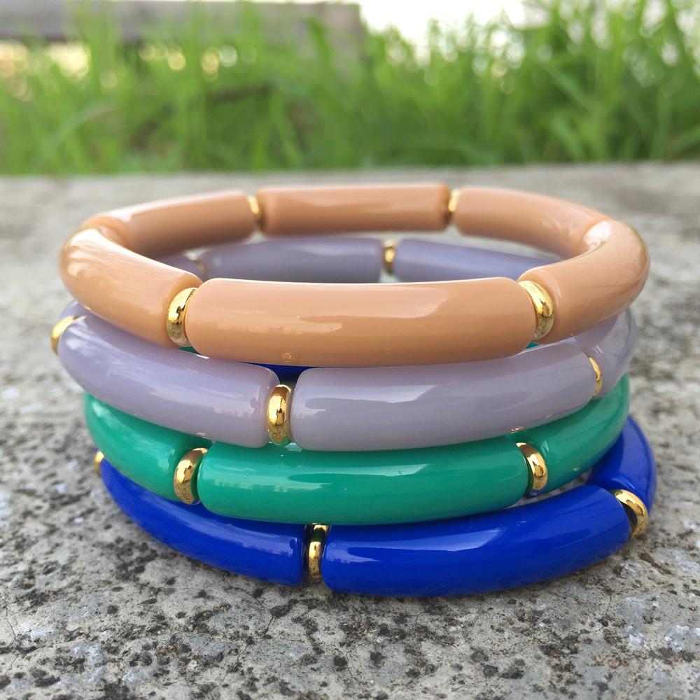 2025 Trendy Colorful Acrylic Bamboo Beads Bracelet for Women Stretch Resin Tube Beaded Cuff Bracelets Bangle Men Fashion Jewelry