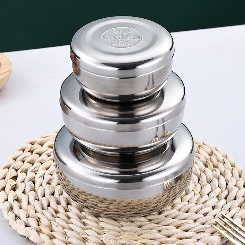 Stainless Steel Bowl Korean Big Cooked Rice Bowl With Cover Single Layer Steamed Rice Bowl Child Anti-Scalding/Fall Tableware