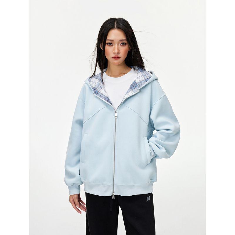 Jungle Tiger Trendy Plaid Patchwork Hooded Sweatshirt for Men and Women, Autumn Vintage Loose Casual Couple Cardigan Jacket