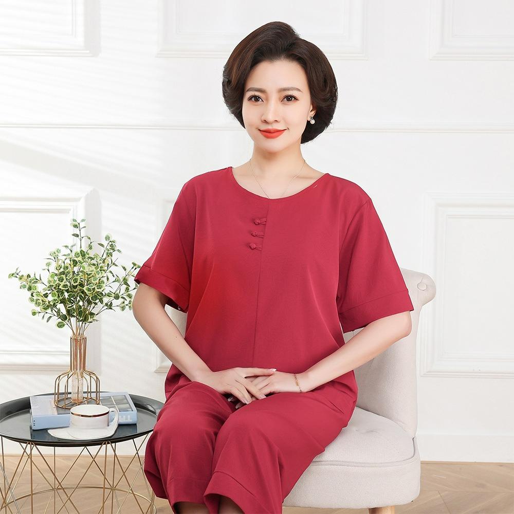 Cotton Silk Mother's Wear Thin Three-button Suit Solid Color Casual Home Service Can Be Worn Outside