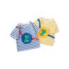 Summer Children's Striped Short-Sleeve T-Shirt for Boys and Girls, Baby Boy's 3D Pocket Dinosaur Children's Drop-Shoulder Half-Sleeve Clothing