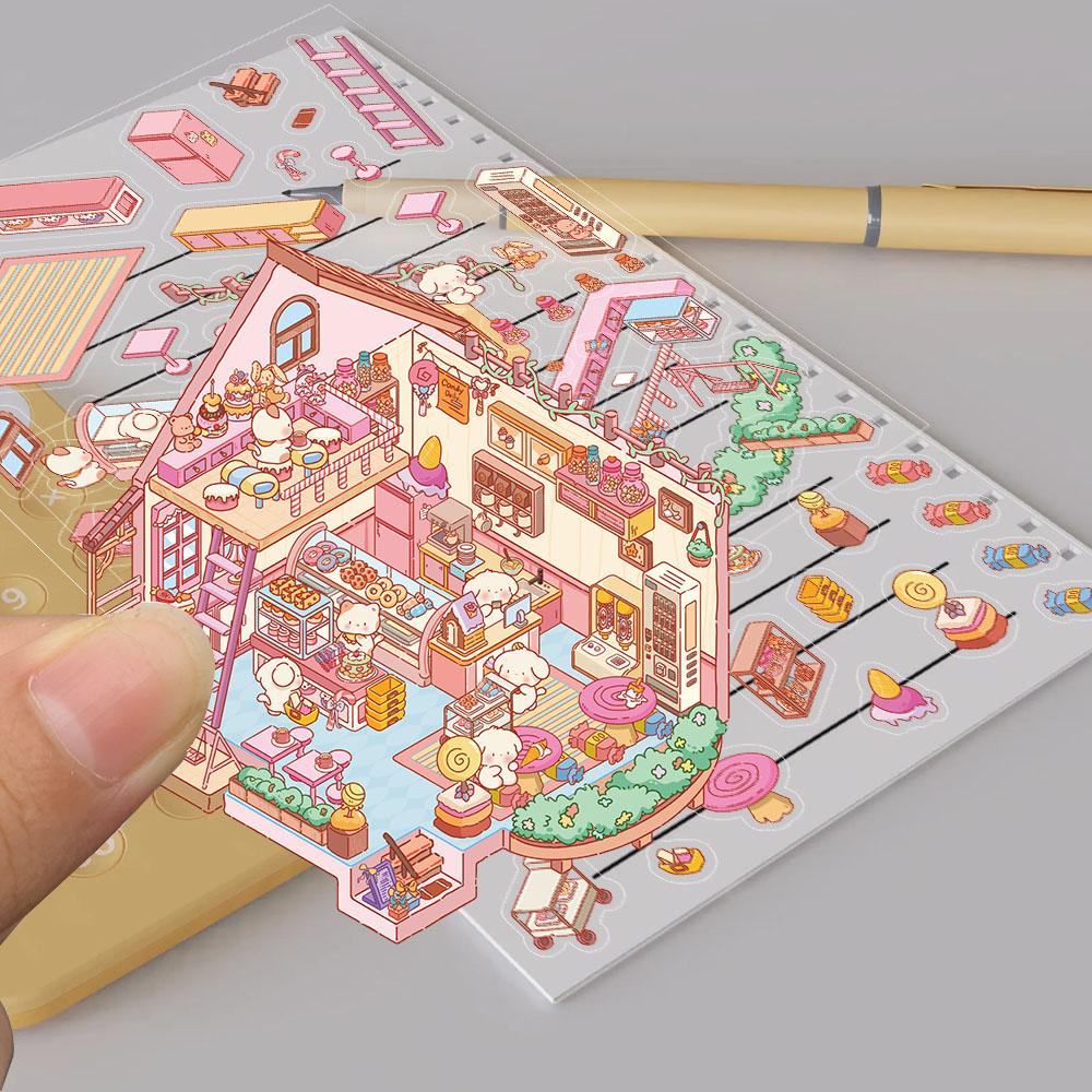 2PCS Fairy Tale Candy House Sticker Nostalgia Home Decoration Harajuku Playroom Living Home Cafe Skateboard Retro Gift Stickers