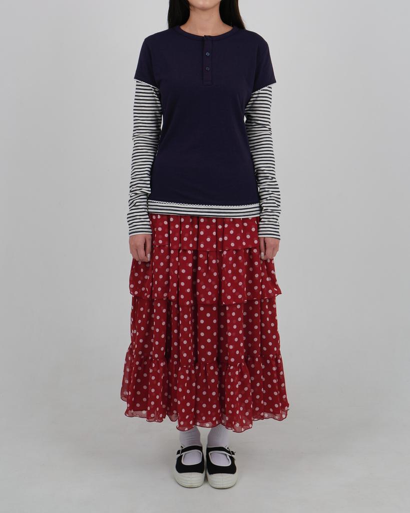 Loaegsyueol Dot Chiffon Flare Skirt_Red