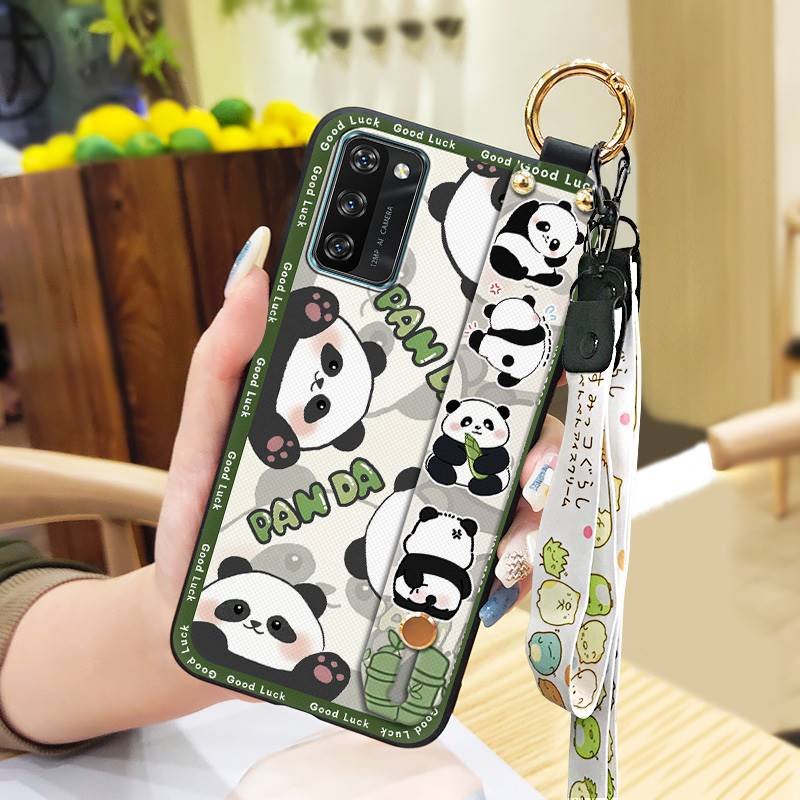 Back Cover Lanyard Phone Case For Blackview A100 Anti-knock Durable Anti-dust Phone Holder Panda Kickstand Soft case