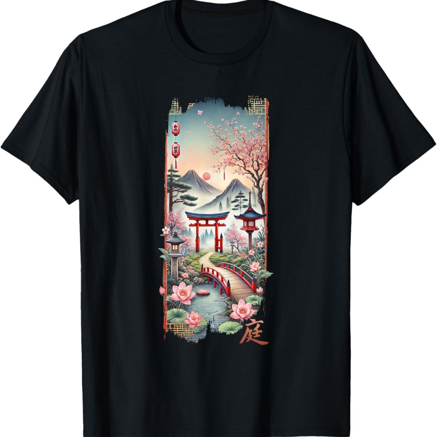 Japan Pure Culture in Japanese 90 s Cherry Blossom Vaporwave T-Shirt S чёрный
