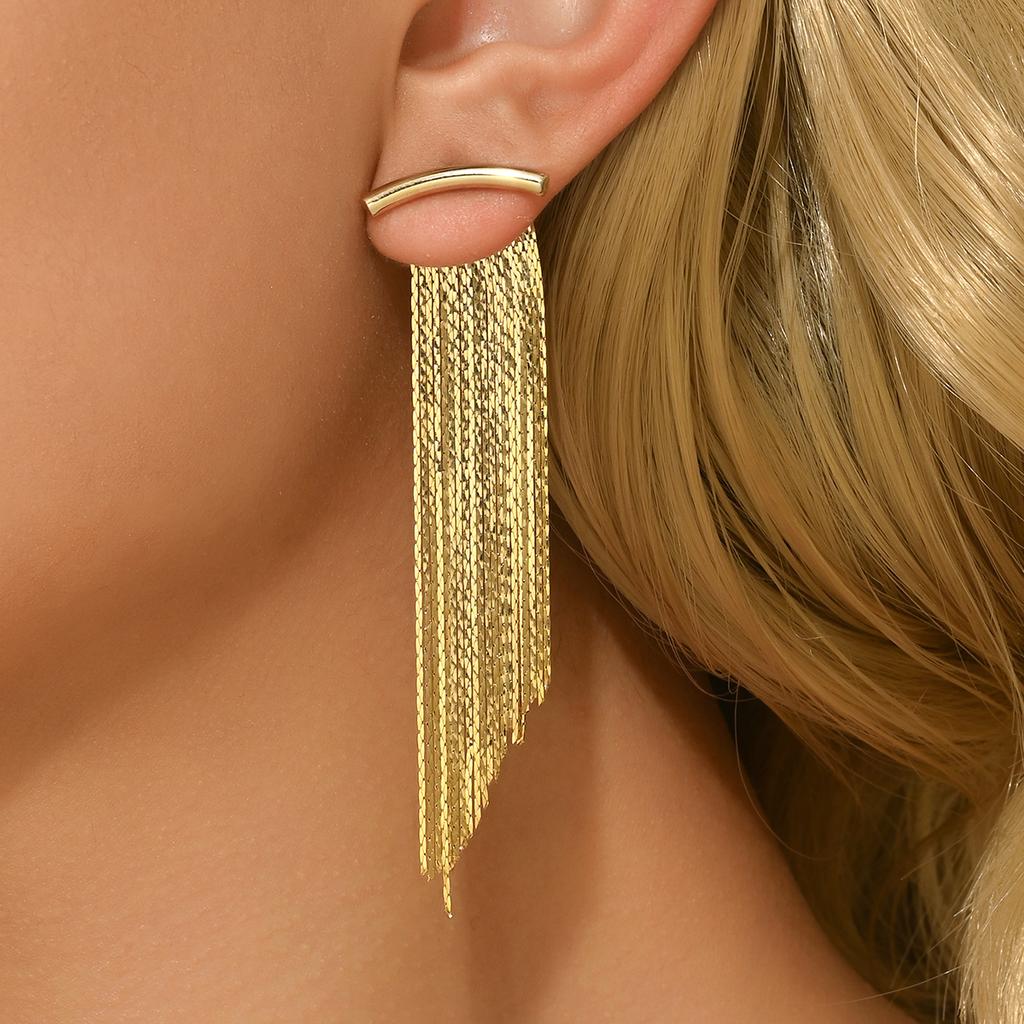 2PC Women's Fashion Plated 14K Gold Tassel Earrings Zircon Accessories Suitable for Date, Party, Festival Gifts-1373