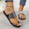 New Summer Women's Slide Slippers, Rhinestone European‑American Plus‑Size Toe‑Loop Flat Beach Shoes