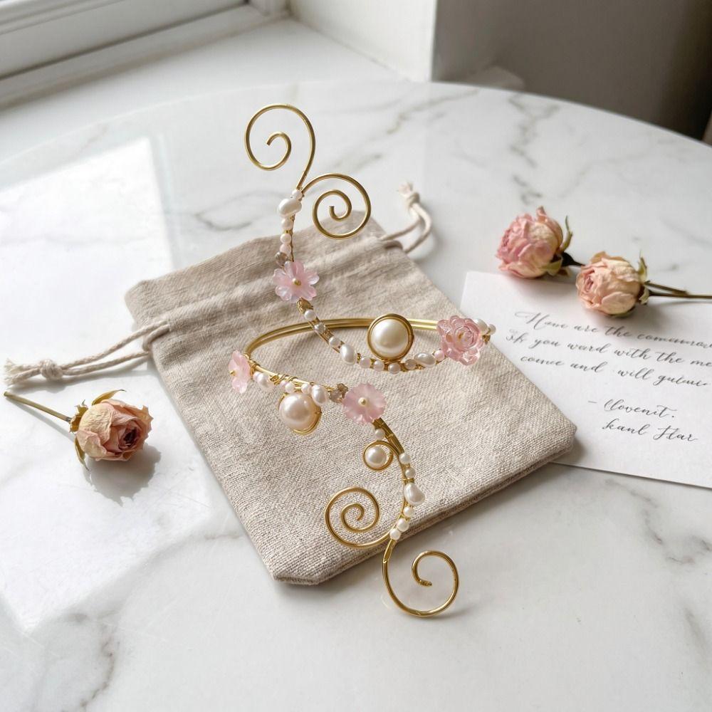 Adjustable Hollow Out Arm Band Pearl Open Arm Bangle Artistic Flower Arm Cuff  Beach