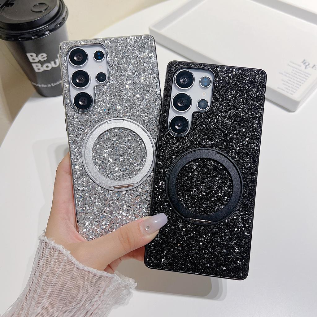 Für Samsung Galaxy S25 Ultra Magnetische Hülle mit Ständer Glitzer Galvanisiertes TPU+PC Handyhülle