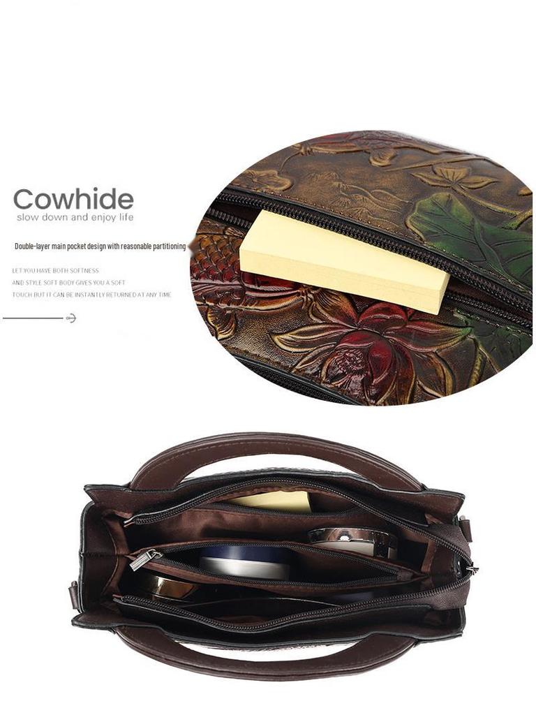 2025 Retro Glücksfischmuster Chinesische Handtasche - Großes Fassungsvermögen, Texturiert, Lässige Damentasche