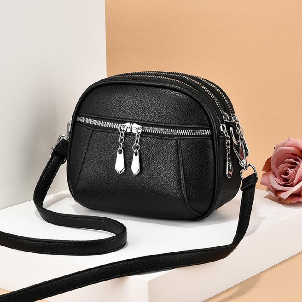 2026 New Summer Small Single Shoulder Messenger Bag Women's Three-Layer Round Luxury Simple Messenger Bag Cowhide Zero Wallet