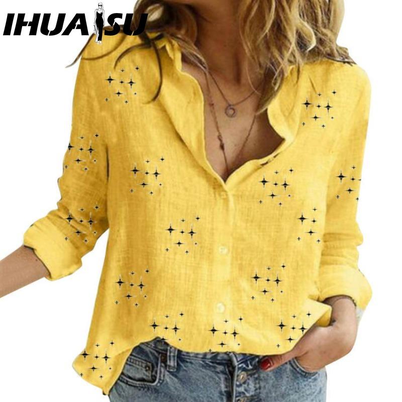 

IHUASU Женские модные повседневные весенне-осенние блузки и рубашки-поло с длинными рукавами и воротником-стойкой XXXXXL жёлтый