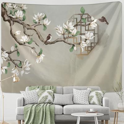 Flower And Bird Ink Painting Tapestry Wall Hanging Antique Hippie Tapiz Aesthetic Room Home Decor Background Cloth