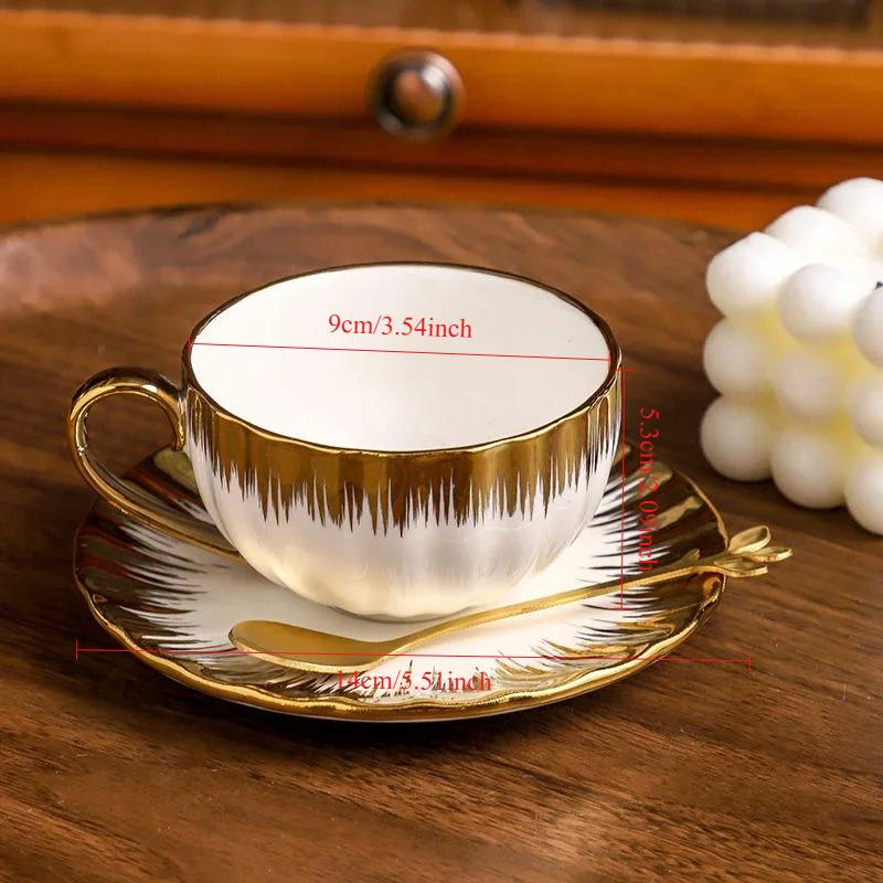 3-piece Set, Ceramic Cup with Sauce, Espresso Cup and Sauce, Ceramic Coffee Cup and Gold Jewelry Sauce Set, 2.5-ounce Demitas