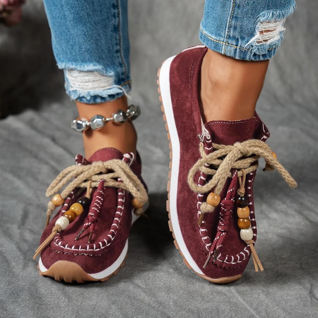 Autumn Women Slip-On Sneakers Soft Bottom Suede Style Flats Sneakers Lace Up Casual Comfortable Shoes Women De Mujer