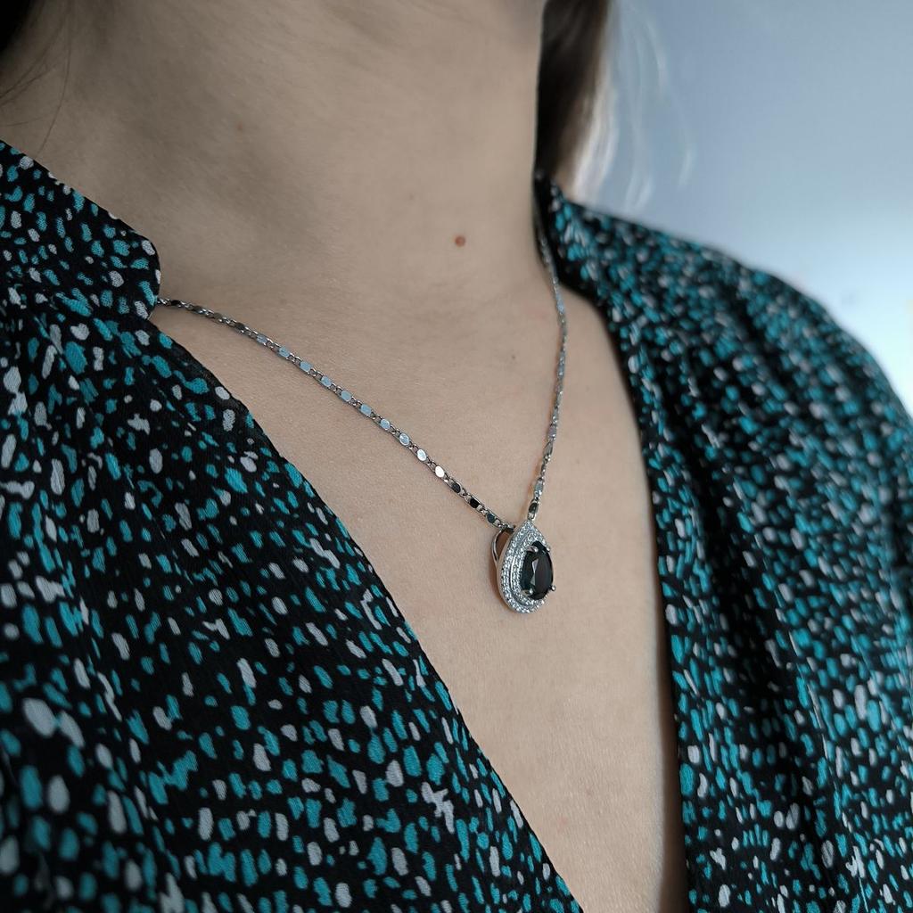 Серебряная подвеска с топазом Лондон Блю 2.213ct, фианитами (2178064)