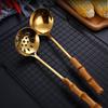 Stainless Steel Soup Spoon Colander with Wooden Handle Anti-scalding Hot Pot Scoops Serving Tablespoons Kitchen Utensils