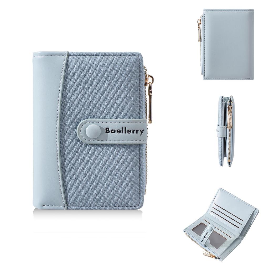 Korean Style Women's Short Wallet with Color Block, Multiple Card Slots, Money Clip, Zipper Coin Purse