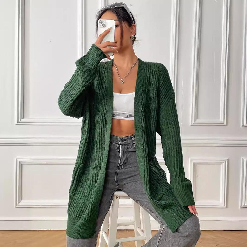 Fashion Top Coat Women's New Double Pocket Simple Casual Sweater Cardigan Solid Color Versatile Button Knitted
