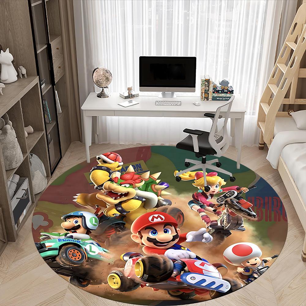 1pc Mario Kart Chair Carpet for Office Non-Slip, Soft & Comfortable, Carpet for Office, Gaming, Lightweight Round Floor Mat Yy251021005