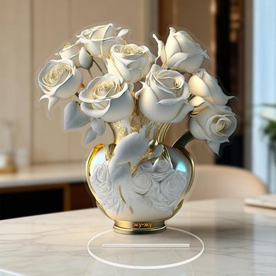 Yousheng Flower Acrylic Plaque 2D Flat Rose Tabletop Sign for Office Bedroom Desktop Crystal Effect Rose Flower Plaque for Mom Wife Grandma
