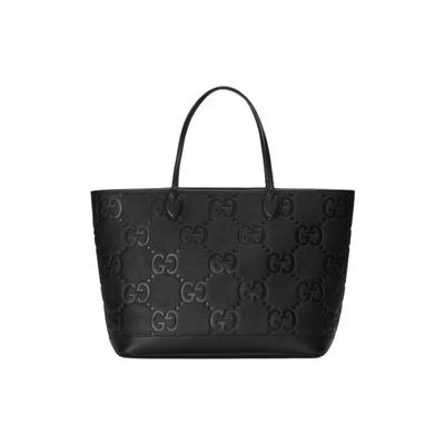 Černá kožená taška Tote s embosovaným GG a horními uchy pro unisex každodenní použití