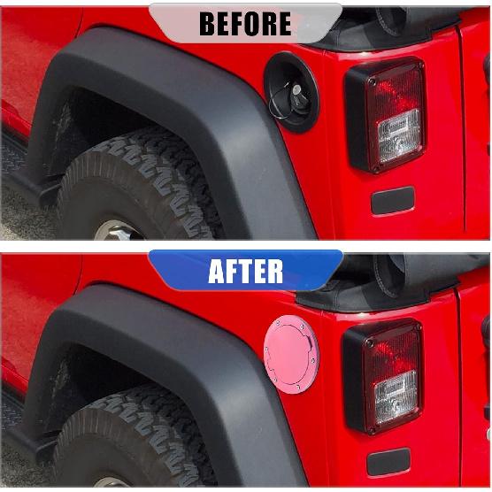 X AUTOHAUX Pink Aluminum Alloy ABS Gas Fuel Filler Door Cover for Jeep Wrangler JK JKU Sport Rubicon Sahara Unlimited 2007-2018 Fuel Filler Cover