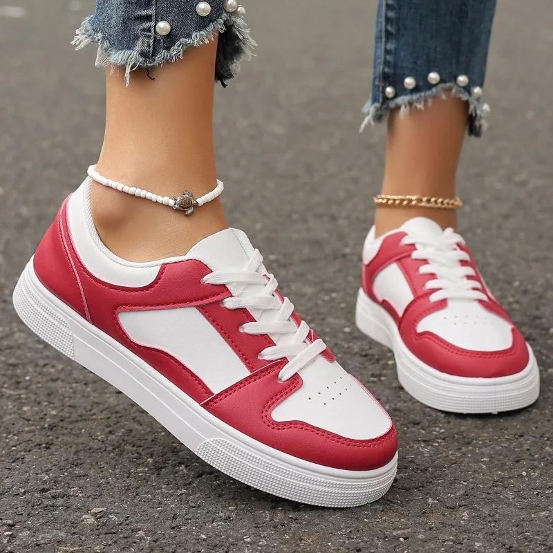 Fashion 2025 Plus Size Flat with Women's Vulcanize Shoes Outdoor Walking Lace Up Mixed Colors Sneakers Versatile Ladies Casual Shoes