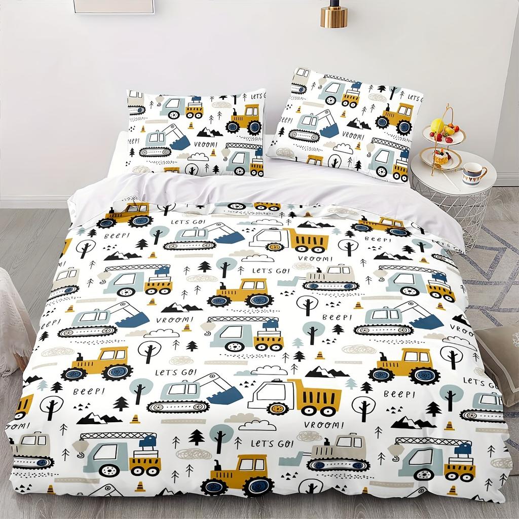 Cartoon Car Anime Bedding Set Duvet CoverPolyester Suitable For Children And Adults 3-Piece Set