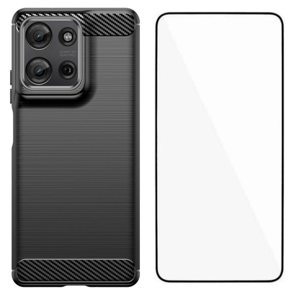 For Motorola Moto G75 5G Case with Screen Film WANLONFENG LS Series Big Lens Hole Brushed Texture TPU Phone Cover