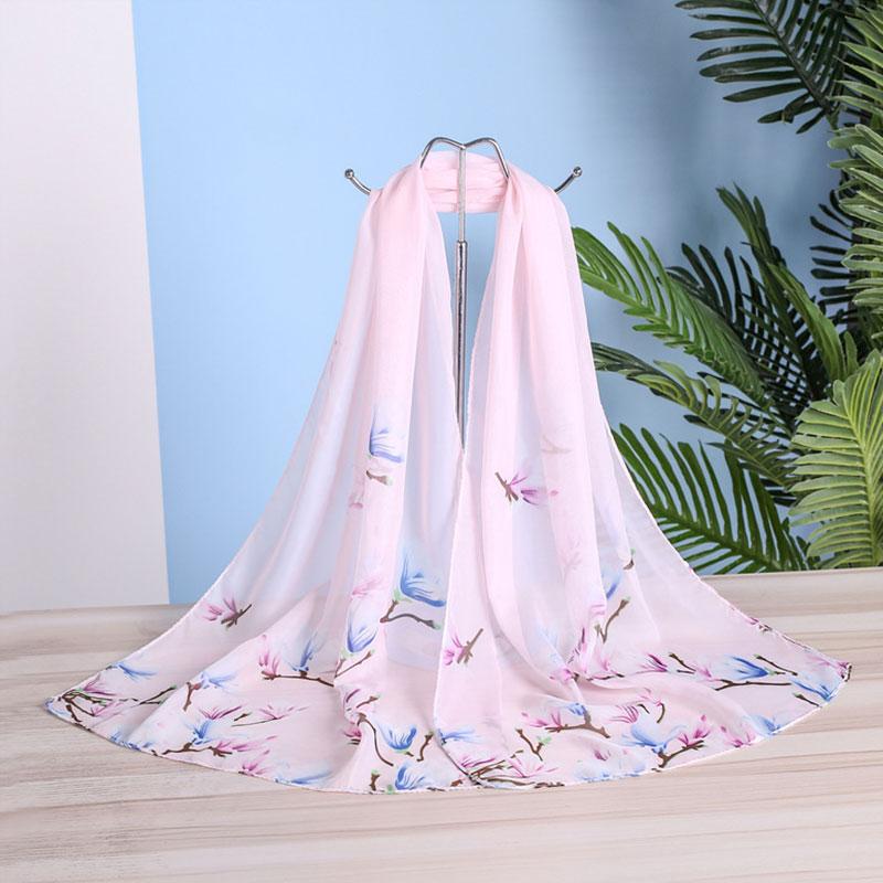 1pc Chiffon Scarf 150*50cm Print Floral Multi-style Women Sunscreen Long Shawl