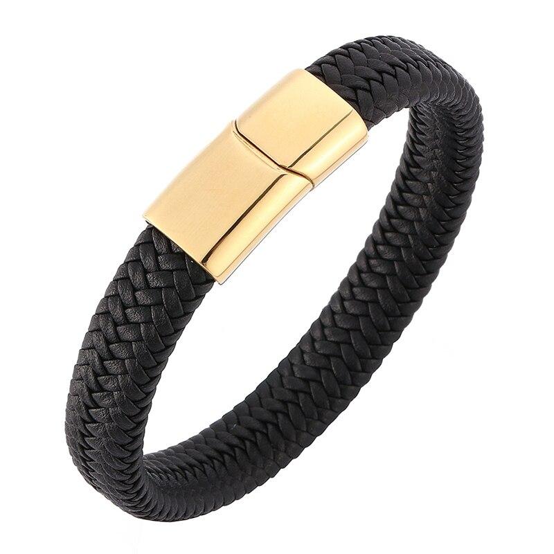 

Новые мужские черные кожаные браслеты мужские из нержавеющей стали с пряжкой браслеты-манжеты мужские ювелирные изделия подарки 205mm чёрный