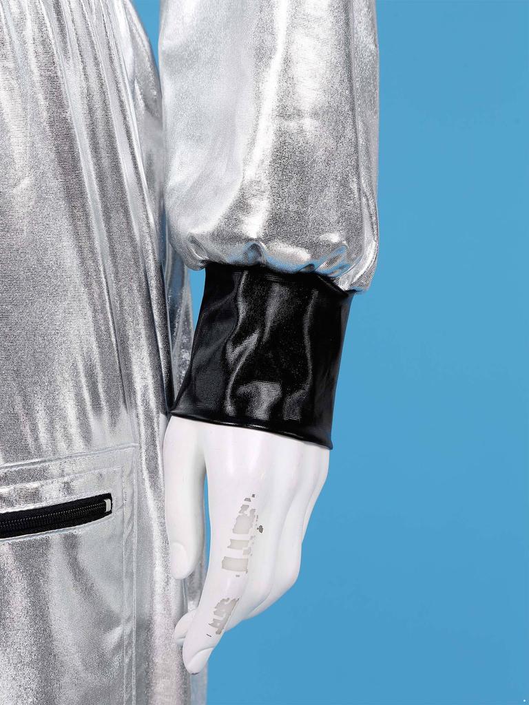 Mens Astronaut Costume Metallic Jumpsuit Zipper Front Halloween Cosplay