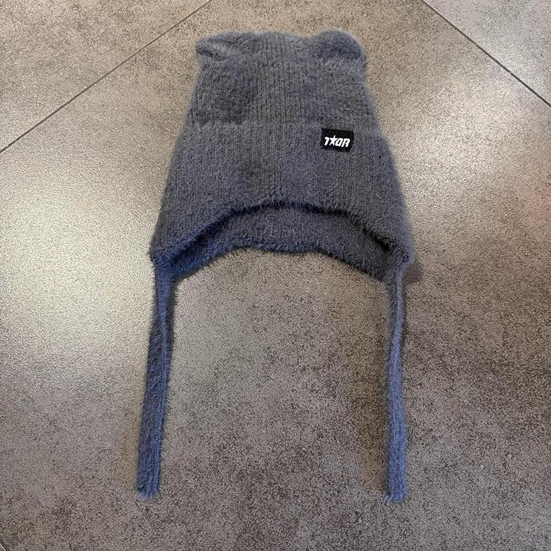 Candy Colored Sweet Cat Ear Shaped Women Warm Knitted Hat With Ear Protection