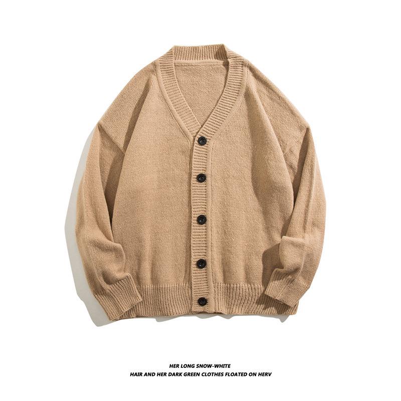 Men's Handsome Korean V-Neck Cardigan - Solid Color Knit Sweater, New Autumn College Style 2023