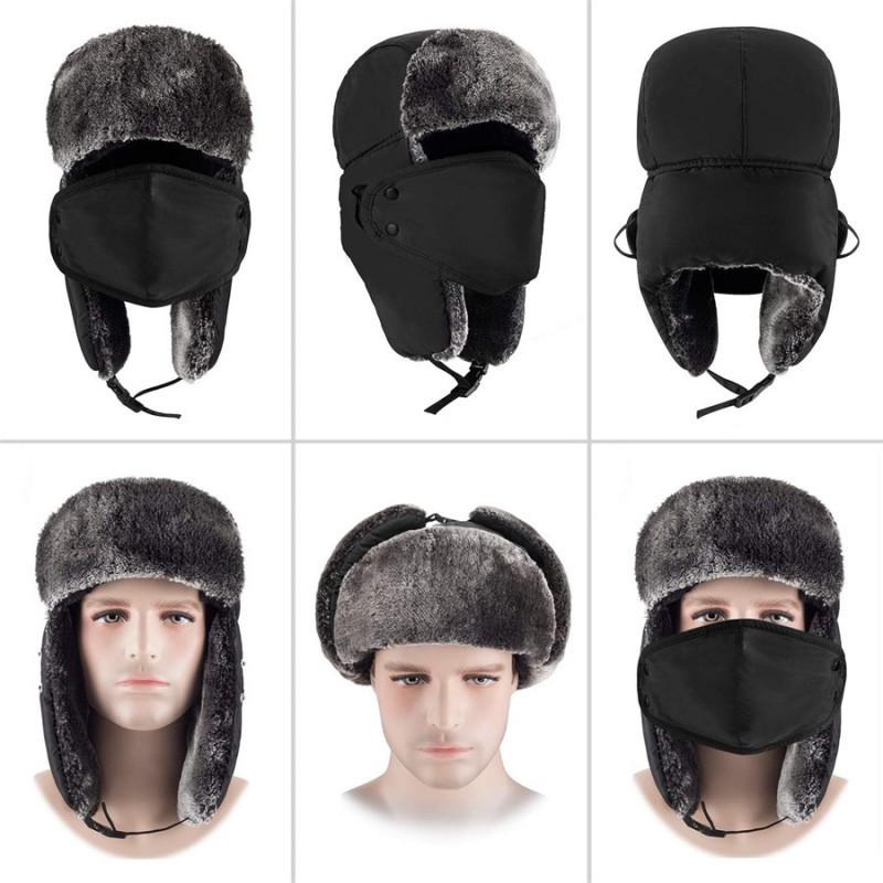 Unisex Winter Warm Hat With Ear Neck Protection Windproof Ski Cap Foldable Adjustable Beanie