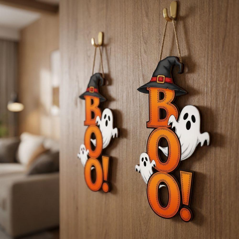2D Flat Halloween Ghost Pendants Wooden Ghost Hanging Sign Kitchen Hanging
