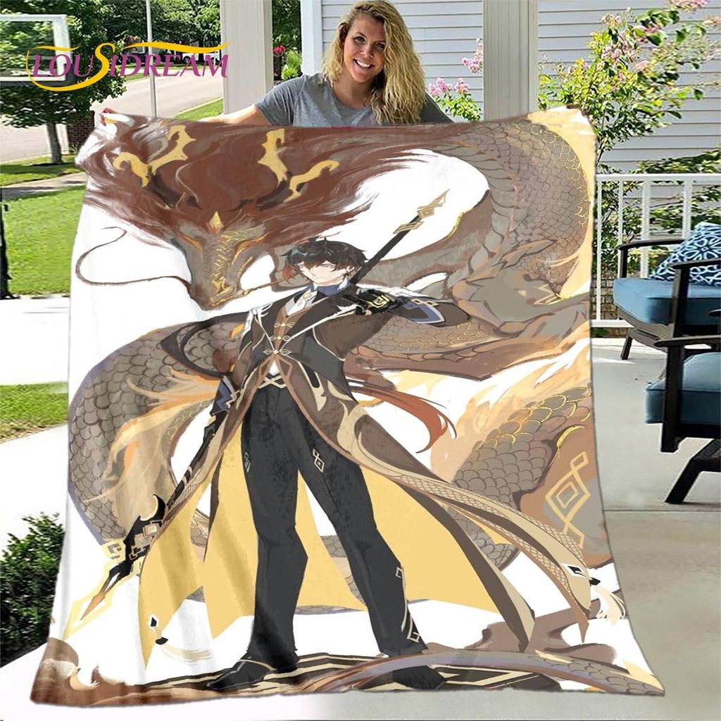 Gra animowana 3D Genshin Impact koc, koc flanelowy rzut koc, miękki ciepły koc do salonu łóżka do sypialni Sofa prezent