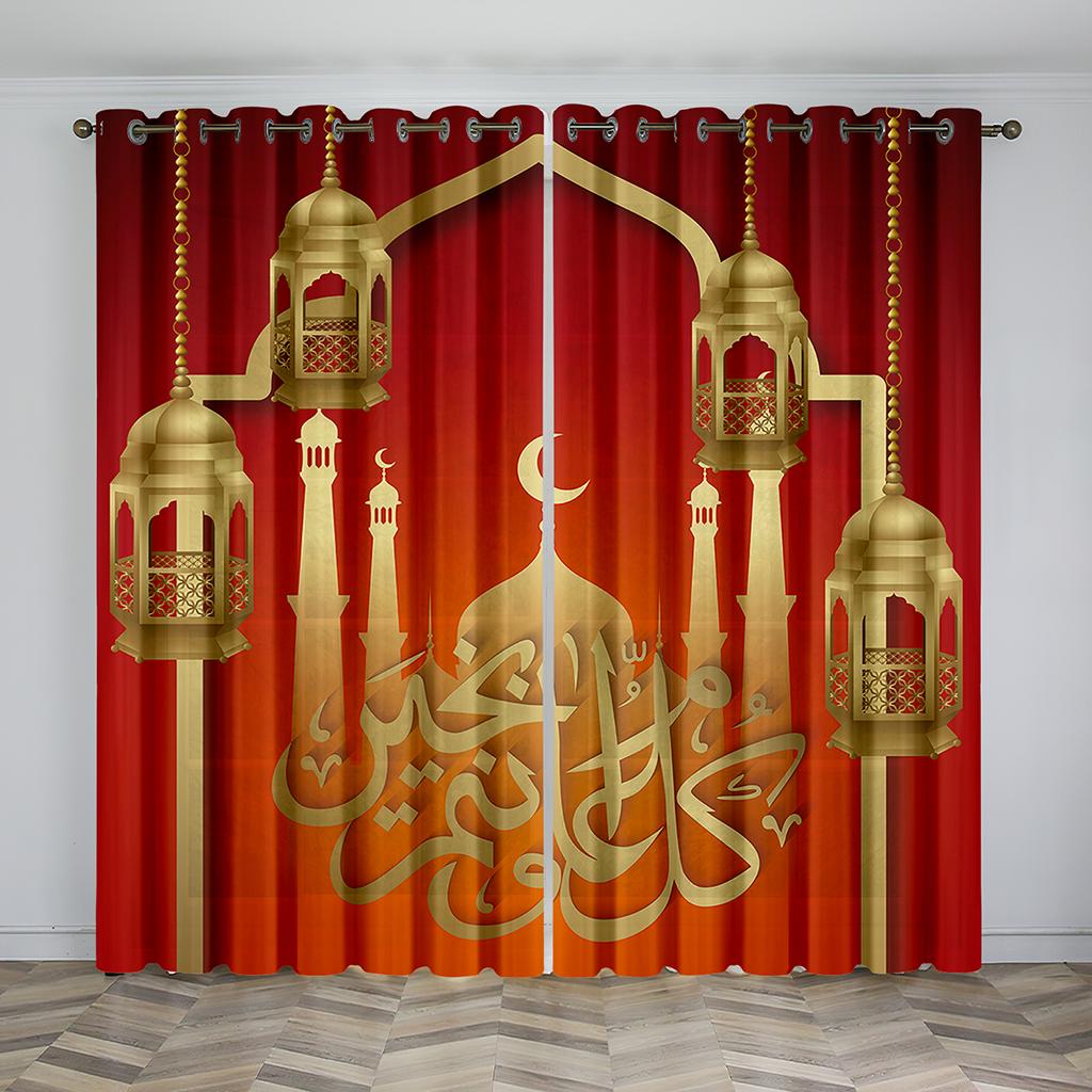 Ramadan Kareem Festiwal Mubarak Islam Kurtyna Nocne Miasto Moda Retro Cyfrowo Drukowane Zasłony Okienne Do Dekoracji Salonu 2szt.
