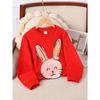 Kids Crewneck Sweatshirt, Pink Bunny Face with Orange Ears Graphic Print,Spring Autumn Casual Sport Tops