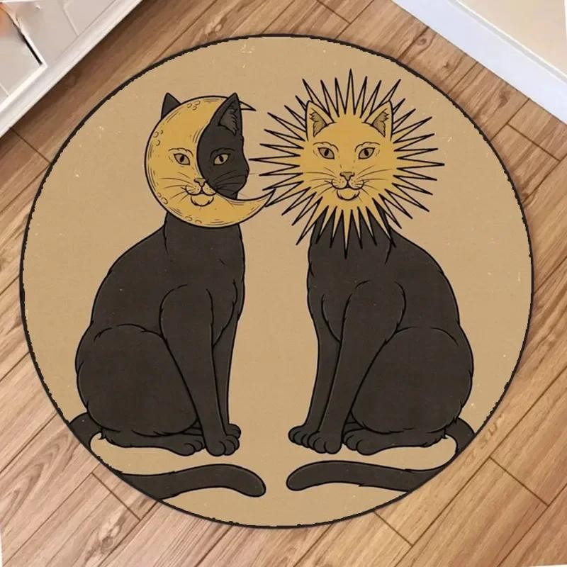 

1pc Bohemian Ramadan-style Cat Round Rug, Non-slip Floor Mat for Living Room, Bedroom, Bathroom, Holiday Home Decoration 60cm