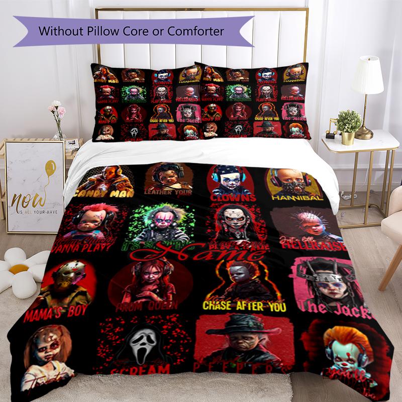 3pcs Custom Name Halloween horror Bedding Set Duvet Cover Closure Includes 1 Duvet Cover & 2 Pillowcases, Soft and Comfortable for All Seasons.