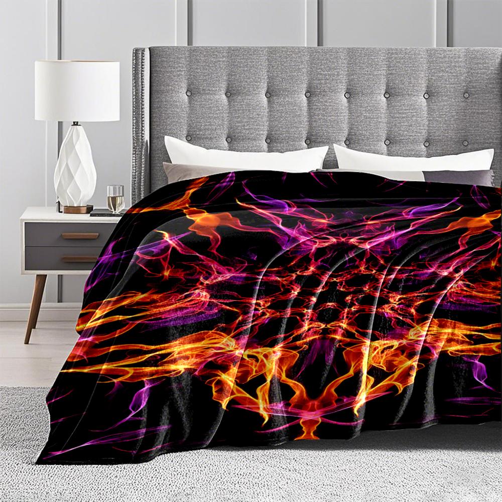 Abstract Fire Pattern Area Blanket with Black Background, Blanket Blanket, Suitable for Use In the Bedroom, Living Room, On the Sofa