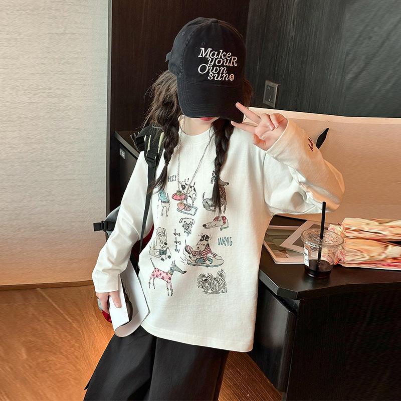 

Autumn 2025 Girls Cartoon Dog Two-Piece Set: Sporty Cargo Pants & Casual Top 140 cm