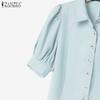 ZANZEA Women Short Sleeve Blouse and Wide Leg Pants Casual Two Piece Suit Sets