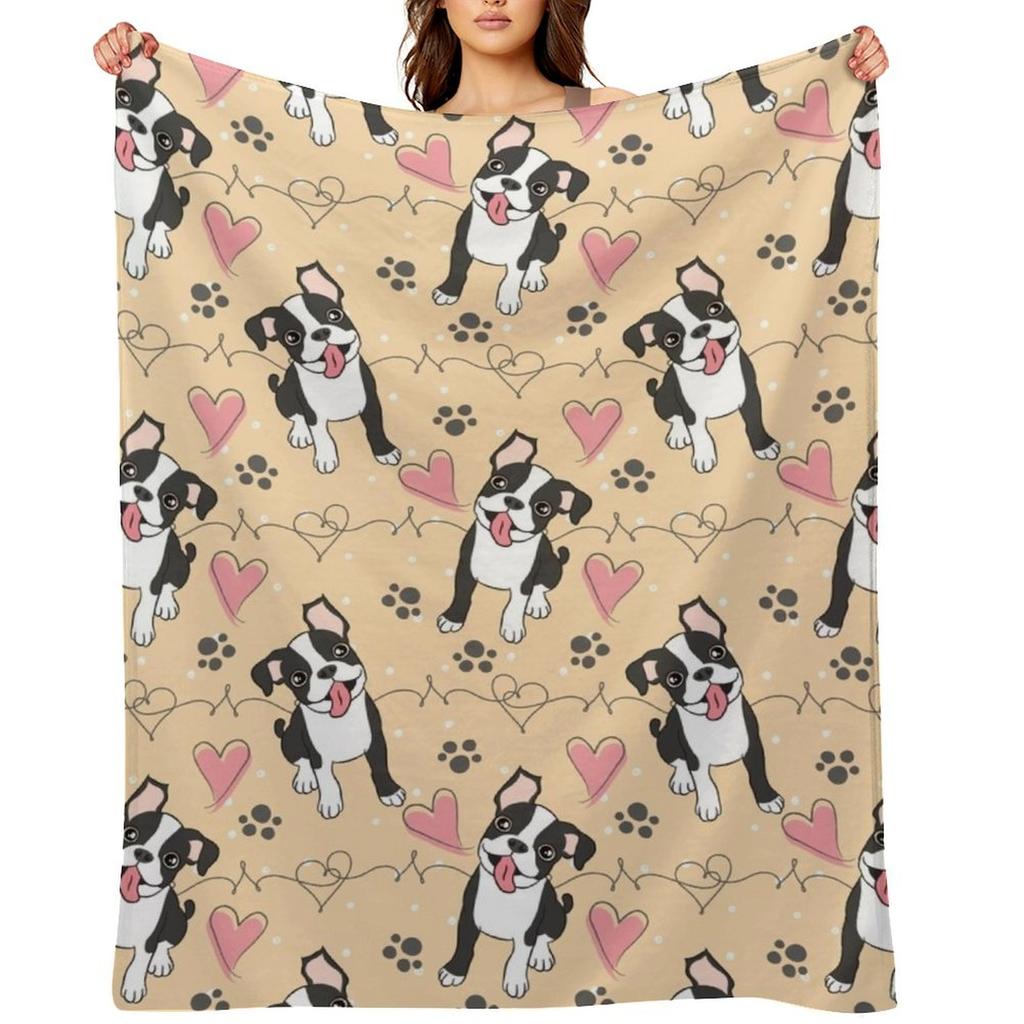 LOVE Boston Terrier / Black 2 Throw Blanket Comforter Designers Soft Plaid Luxury Brand Blankets
