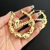 Acier Inoxydable Plaqué Or 18 Carats Nom Personnalisé XO Vintage Plaque Nom Personnalisée Lettres Boucles d'Oreilles Anneaux Larges Surdimensionnées pour Femmes