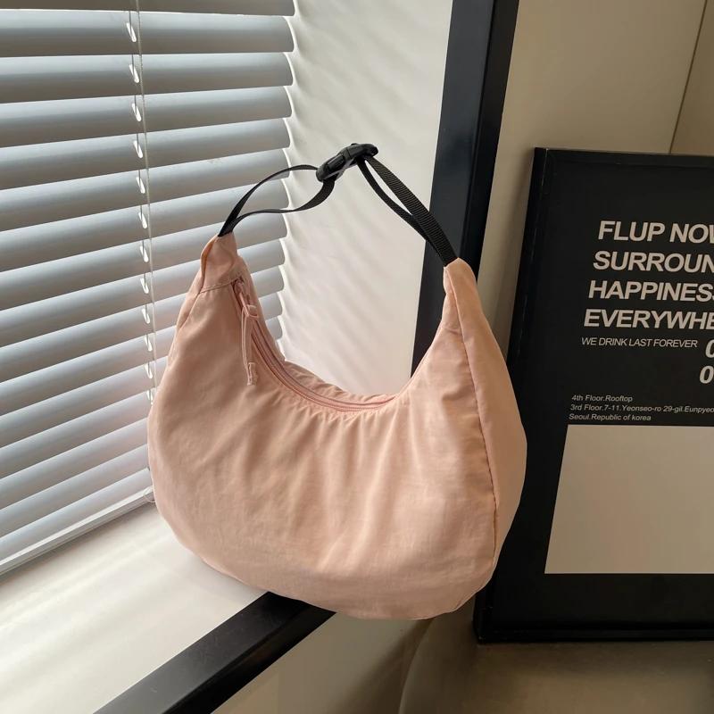 Monochromatic Feminine Half-moon Bag Simple and Versatile Large Capacity Classic Style Casual Shoulder and Crossbody Bags