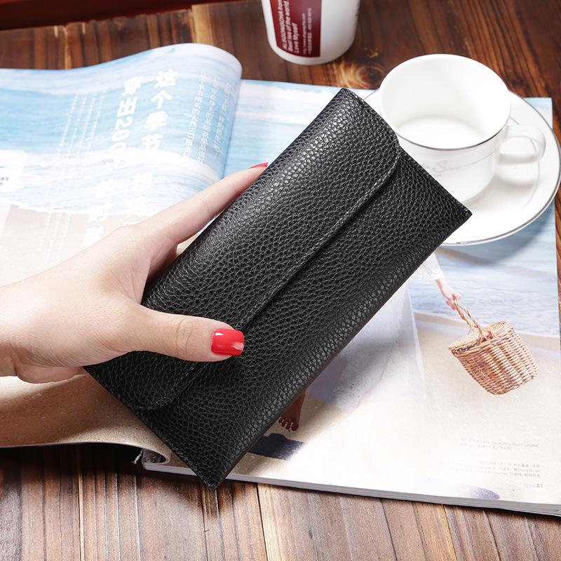 New Korean Japanese Style Women's Long Wallet - Large Capacity, Lychee Pattern, Coin Purse & Phone Holder.