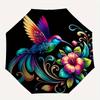 1pc Colorful Hummingbird with Floral Fantasy Pattern Beautiful Looking Automatic Folding Umbrella, 3 Folding, 8 Iron Frame Design, Durable and Su